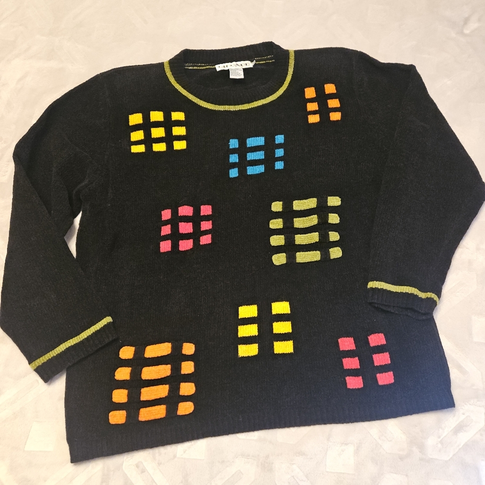 Vintage Retro Sweater from the 70s Chenille 3D Accents Large